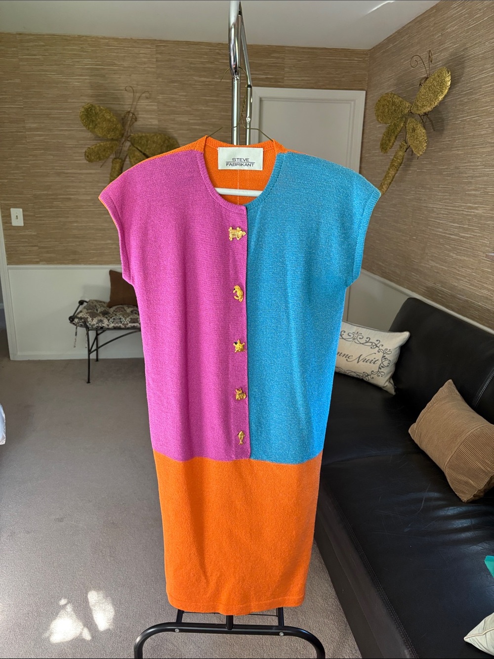 Steve Fabriant Colorblock Sleeveless Shift Dress in Pink, Blue & Orange